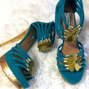 H by Halston Blue and Gold Heels